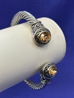 Twisted Cable Cuff Bracelet Citrine-Colored Crystal Accents